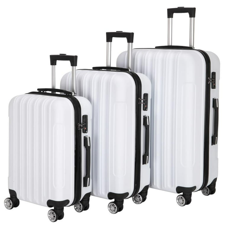 Luggage 3 Piece Set Hard Shell Carry On Spinner Suitcase w/TSA Lightweight  White