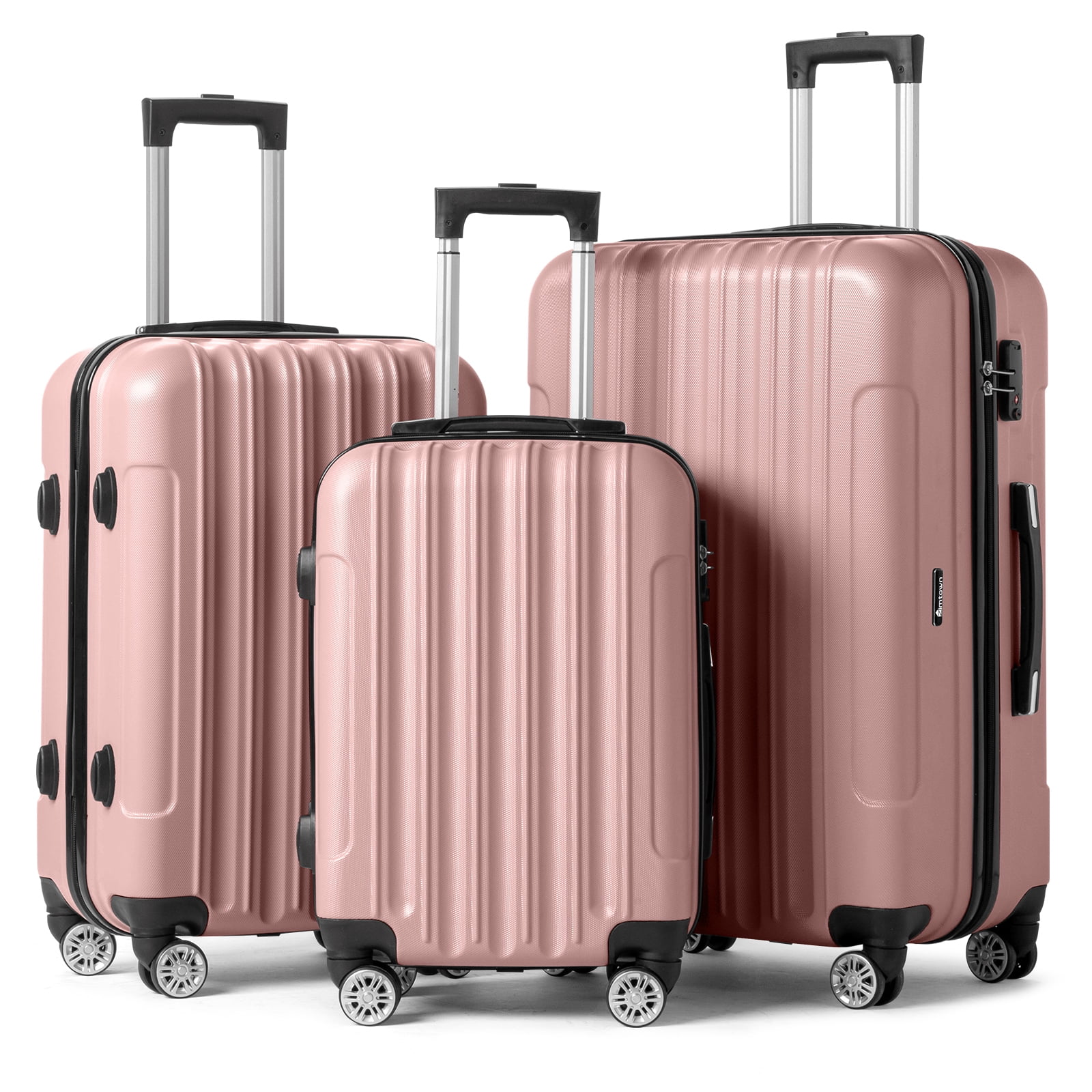 Zimtown 3 Piece Nested Spinner Suitcase Luggage Set with TSA Lock Rose Gold
