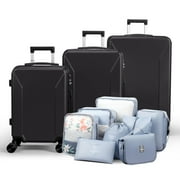 Zimtown 3-Piece Luggage Set with 8 Packing Cubes, Hard Shell Suitcases with Spinner Wheels TSA Lock, Black