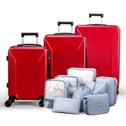 Zimtown 3-Piece Luggage Set with 8 Packing Cubes, Hard Shell Suitcases with Spinner Wheels TSA Lock, Red