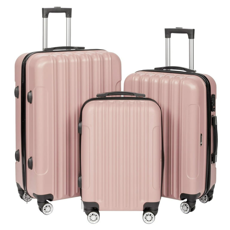 LONG VACATION Luggage Set 4 Piece Luggage Set ABS hardshell TSA Lock  Spinner Wheels Luggage Carry on Suitcase (PINK, 6 piece set)