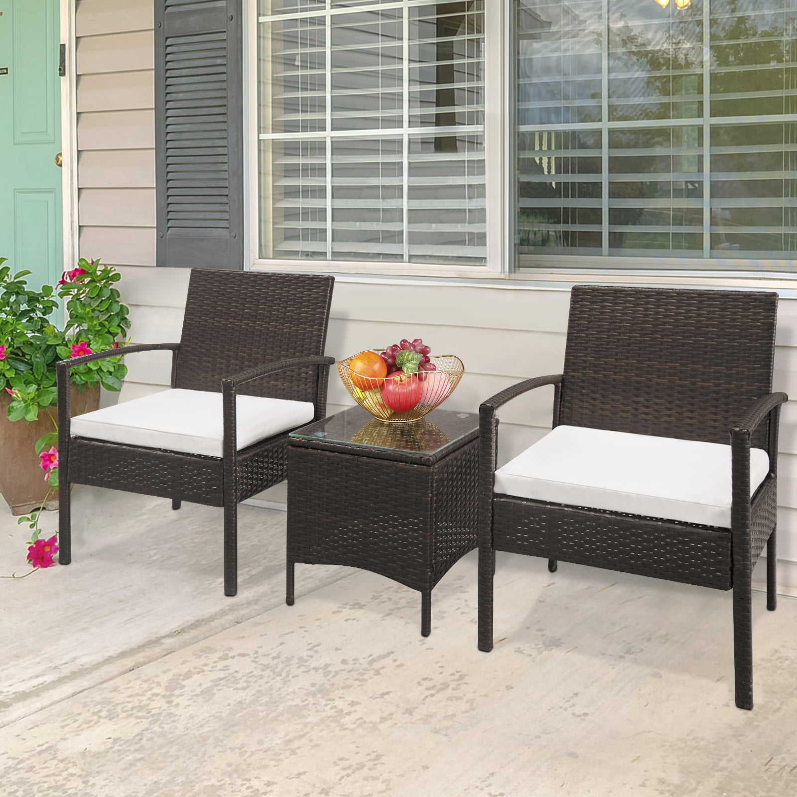 Zimtown 3 Pieces Patio Furniture Sets, Outdoor Rattan Chat Set with