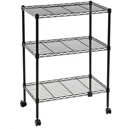 Zimtown 3 Tier Wire Shelving, Adjustable Storage Rack Metal Rolling Cart Chrome/Black