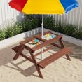 thumbnail image 1 of Zimtown 3-in-1 Kids Picnic Table Wooden Sand & Water Table with Umbrella & Play Boxes for Indoor Outdoor, Brown, 1 of 8