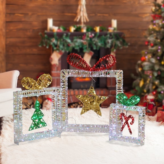 Zimtown 3 pcs LED Christmas Decor Set, Iridescent Cut-Out Bulbs for Indoor Outdoor Holiday Lighting, Square