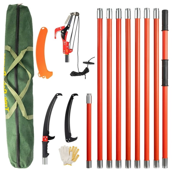 Zimtown 30ft Manual Pole Saw - Extendable Tree Trimmer with Steel Blade for Tall Trees, Orange