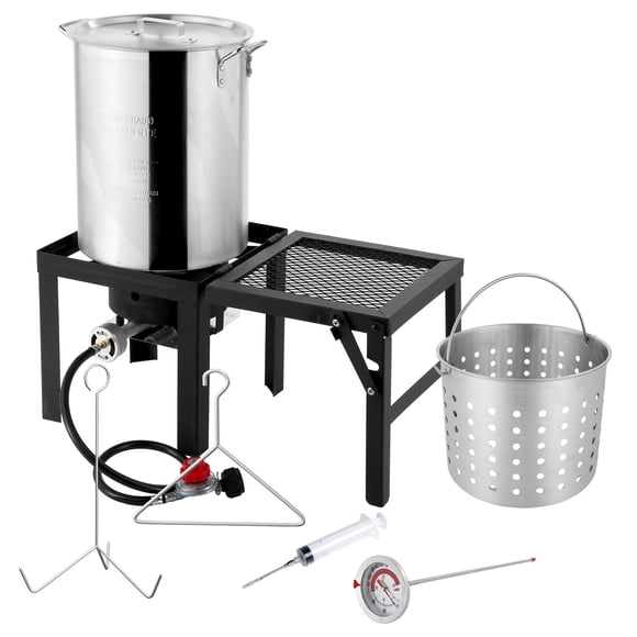 Zimtown 30qt Outdoor Fryer Turkey Fryer Deep Propane Boil Pot with Folding Side Table for Outdoor Cooking,55000BTU