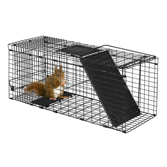Zimtown 32'' Humane Animal Trap, Heavy Duty Folding Cage for Raccoons & Cats, Features Carry Handle, Black