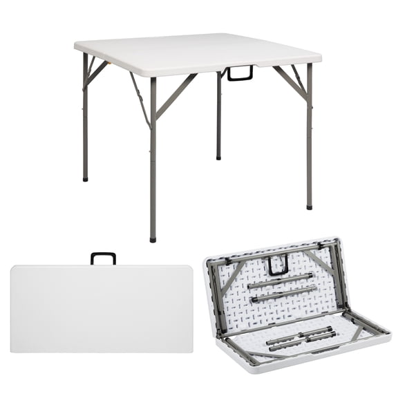 Zimtown 34in Foldable Square Plastic Table, Lightweight Portable Folding Table, White Outdoor Card Table, for Party, Picnic, Camping
