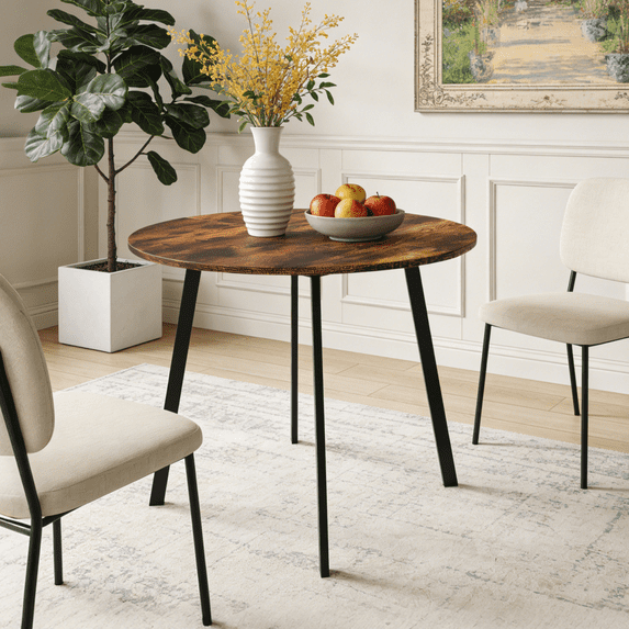 Zimtown 35.4" Round Dining Table, Modern Kitchen Table Multifunctional Wood Coffee Table for 2-4 People, Mid-Century Dinner Table for Dining Room/Home, Rustic Brown