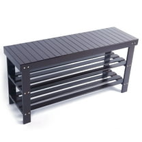 Zimtown 36" 3 Tier Solid Bamboo Shoe Bench Storage Racks Seat Organizer for Entryway Hallway Kids, Coffee