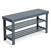 Zimtown 3 Tier Solid Bamboo Shoe Rack Bench, 11.02'' x 35.43'' x 17.72'' Storage Seat Organizer for Entryway Hallway, Gray