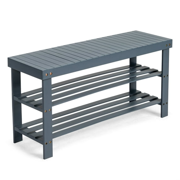 Zimtown 36" 3 Tier Solid Bamboo Shoe Bench Storage Racks Seat Organizer for Entryway Hallway Kids, Gray