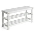 thumbnail image 1 of Zimtown 36" 3 Tier Solid Bamboo Shoe Bench Storage Racks Seat Organizer for Entryway Hallway Kids, White, 1 of 13