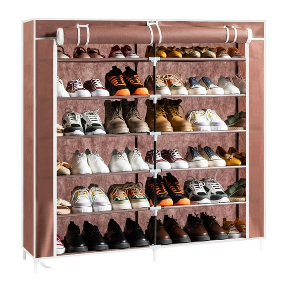 Zimtown 36 Pairs Shoe Rack Shoe Shelf Shoe Storage Cabinet Organizer Space Saving Shoes Tower with Dustproof Cover Closet, 6 Tiers Double Row, Free Standing