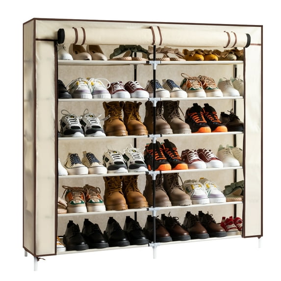 Zimtown 36 Pairs Shoe Rack Shoe Shelf Shoe Storage Cabinet Organizer Space Saving Shoes with Dustproof Cover Closet, 6 Tiers Double Row,