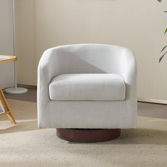 Zimtown 360° Modern Swivel Accent Chair Linen Fabric Club Lounge Sofa Chair with Comfy Cushion for Office Bedroom, White