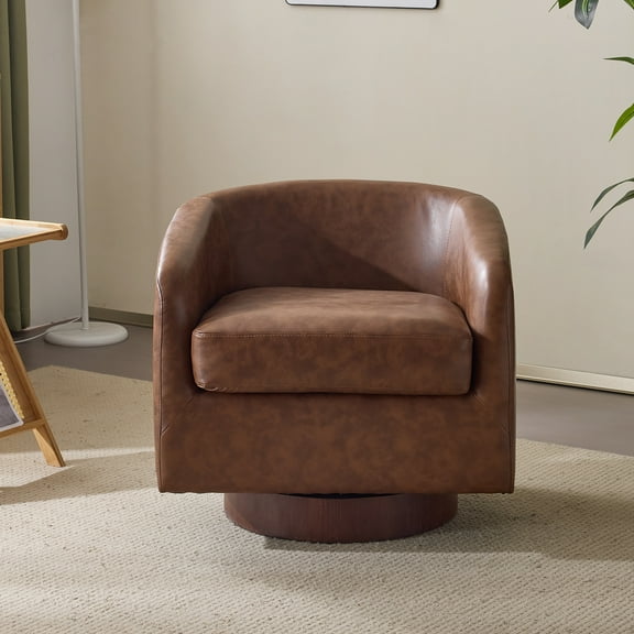 Zimtown 360° Modern Swivel Accent Chair PU Club Lounge Sofa Chair with Comfy Cushion for Office Bedroom, Brown