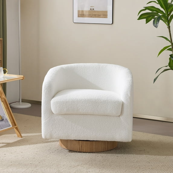 Zimtown 360° Modern Swivel Accent Chair Teddy Fabric Club Lounge Sofa Chair with Comfy Cushion for Office Bedroom, White