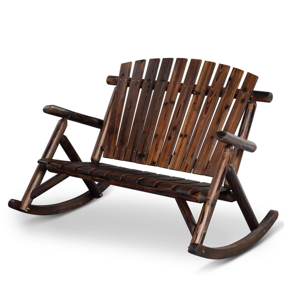Zimtown 38in Double Wooden Rocking Chair, Outdoor Adirondack Style Patio Garden Furniture, Carbonized Finish