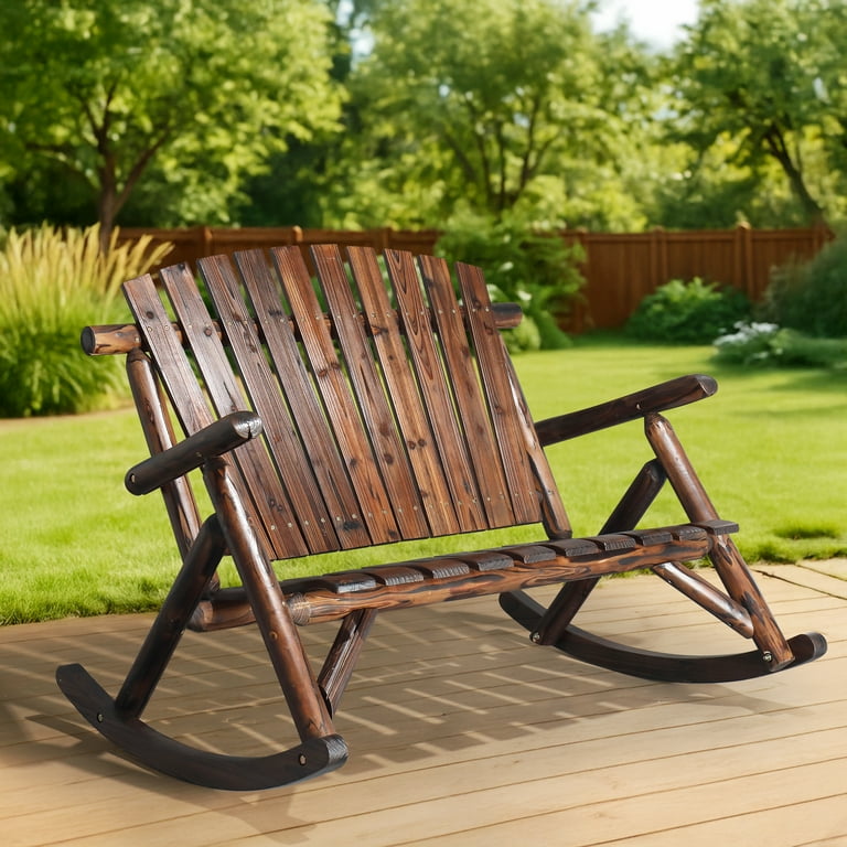 Zimtown 38in Double Wooden Rocking Chair, Outdoor Adirondack Style