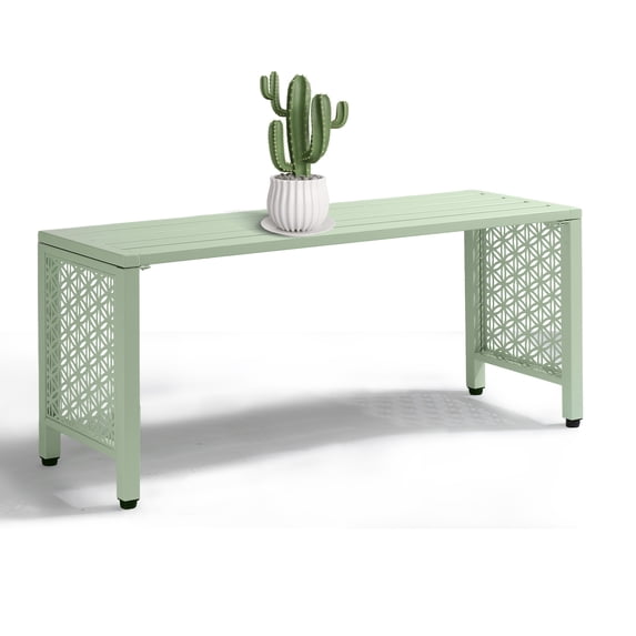 Zimtown 39.3in Weatherproof Outdoor Metal Backless Bench Slatted Seat Decorative for Patio Garden Lawn Porch Green