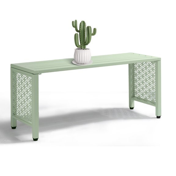 Zimtown 39.3in Weatherproof Outdoor Metal Backless Bench Slatted Seat Decorative for Patio Garden Lawn Porch Green