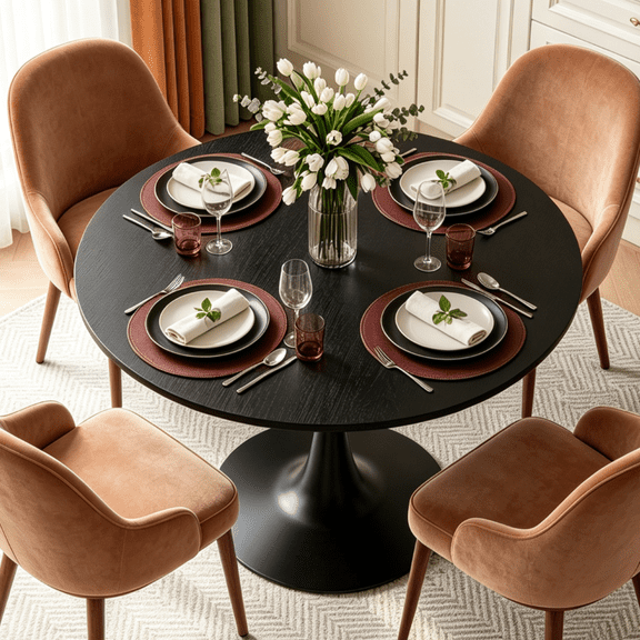 Zimtown 39.4" Round Tulip Dining Table, Modern Kitchen Dinner Table for 4 People, Spacious Tabletop with Sturdy Metal Pedestal Base, Circle Accent Table for Dining Room, Kitchen, Black