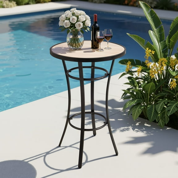 Zimtown 39in Outdoor Bar Table, Round Bistro Table with Metal Frame, Patio Pub Table for Indoor Outdoor Pool Dining Backyard Porch