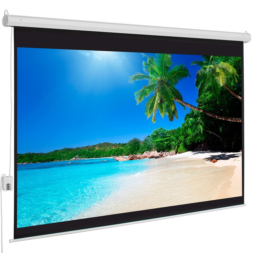 110" Matte White Motorized Projector Screen with Remote Control