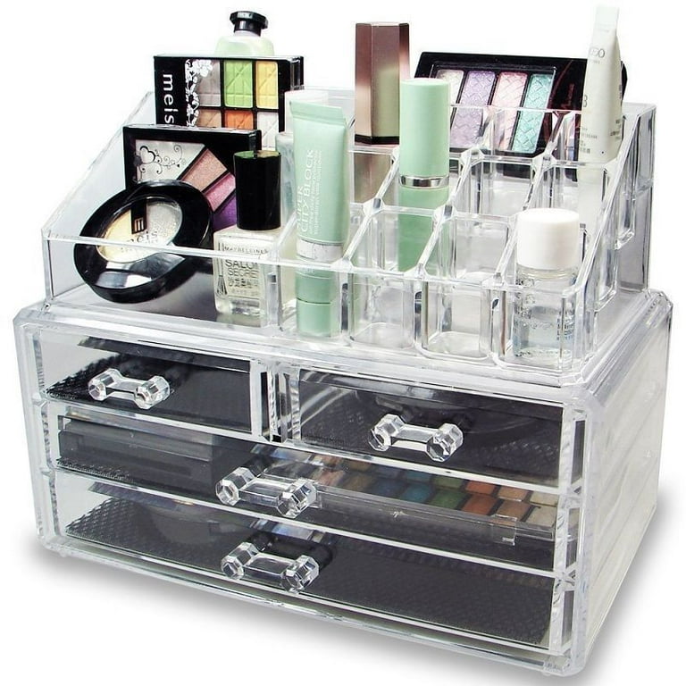 Casafield Acrylic Cosmetic Makeup Organizer & Jewelry Storage Display Case  - Large 16 Slot, 2 Box & 10 Drawer Set - Clear