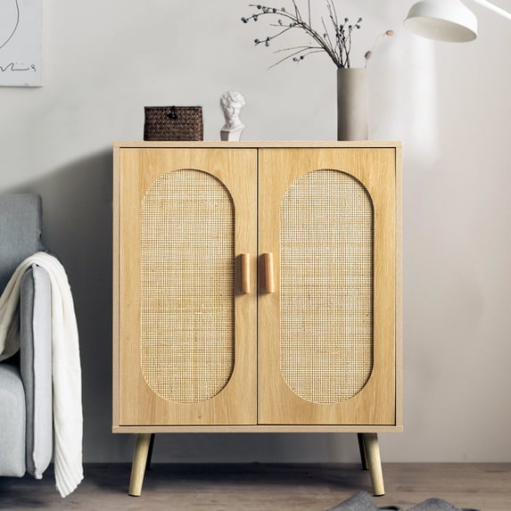 Zimtown 4 Layers Rattan Buffet Sideboard Storage Cabinet with Adjustable Shelves, Accent Cabinet Shoe Cabinet, Natural