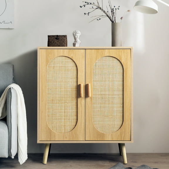 Zimtown 4 Layers Rattan Buffet Sideboard Storage Cabinet with Adjustable Shelves, Accent Cabinet Shoe Cabinet, Natural