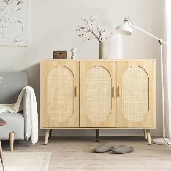 Zimtown 4 Layers Rattan Sideboard Buffet Storage Cabinet for Kitchen Dining Room Living Room Entryway Bedroom, Natural