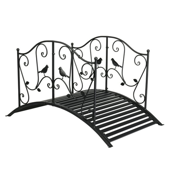 Zimtown 4' Metal Garden Bridge Decorative Arch Walkway w/ Bird Patterned Guardrails, Black