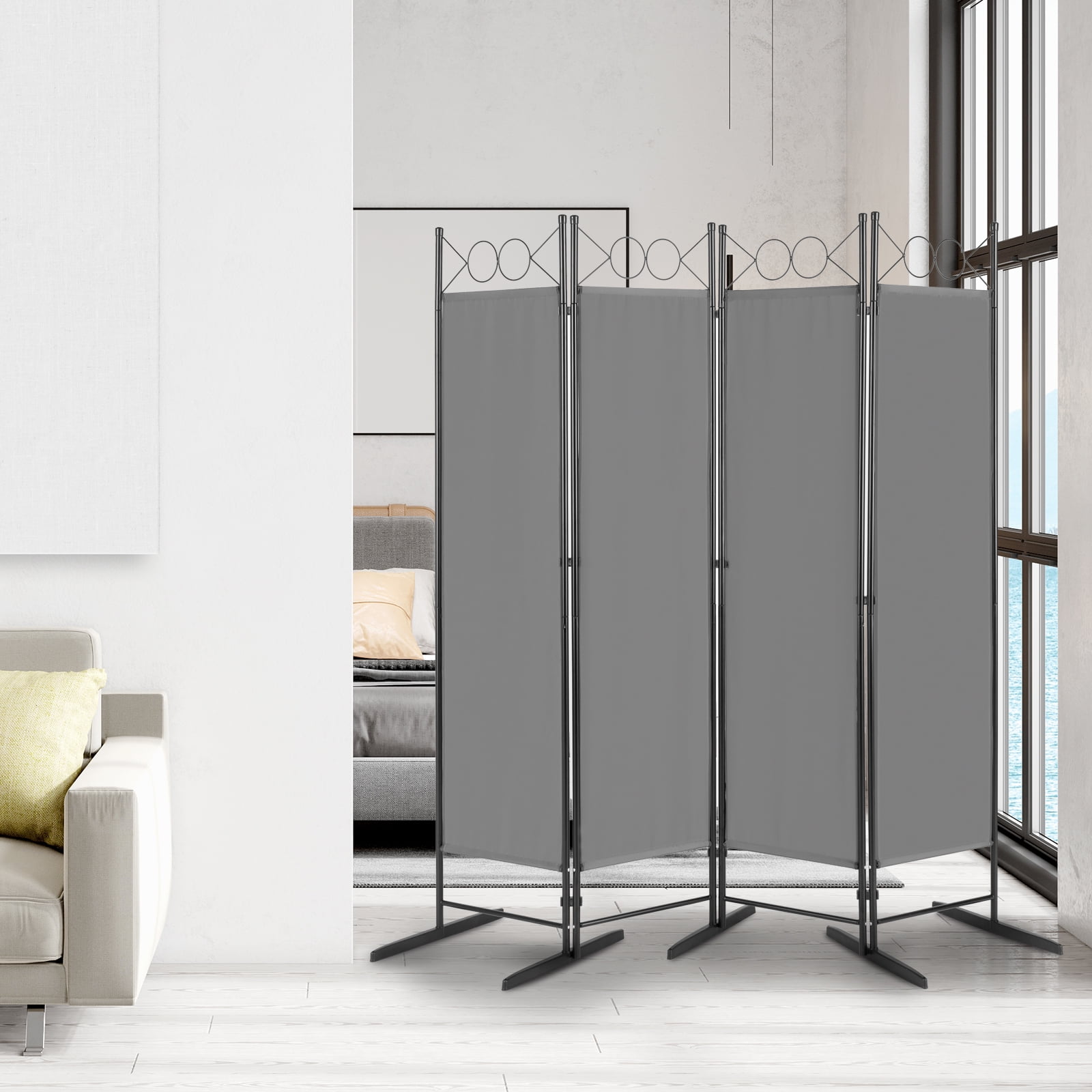 Zimtown 4 Panel Room Divider Steel Frame Screen Folding Privacy Divider ...