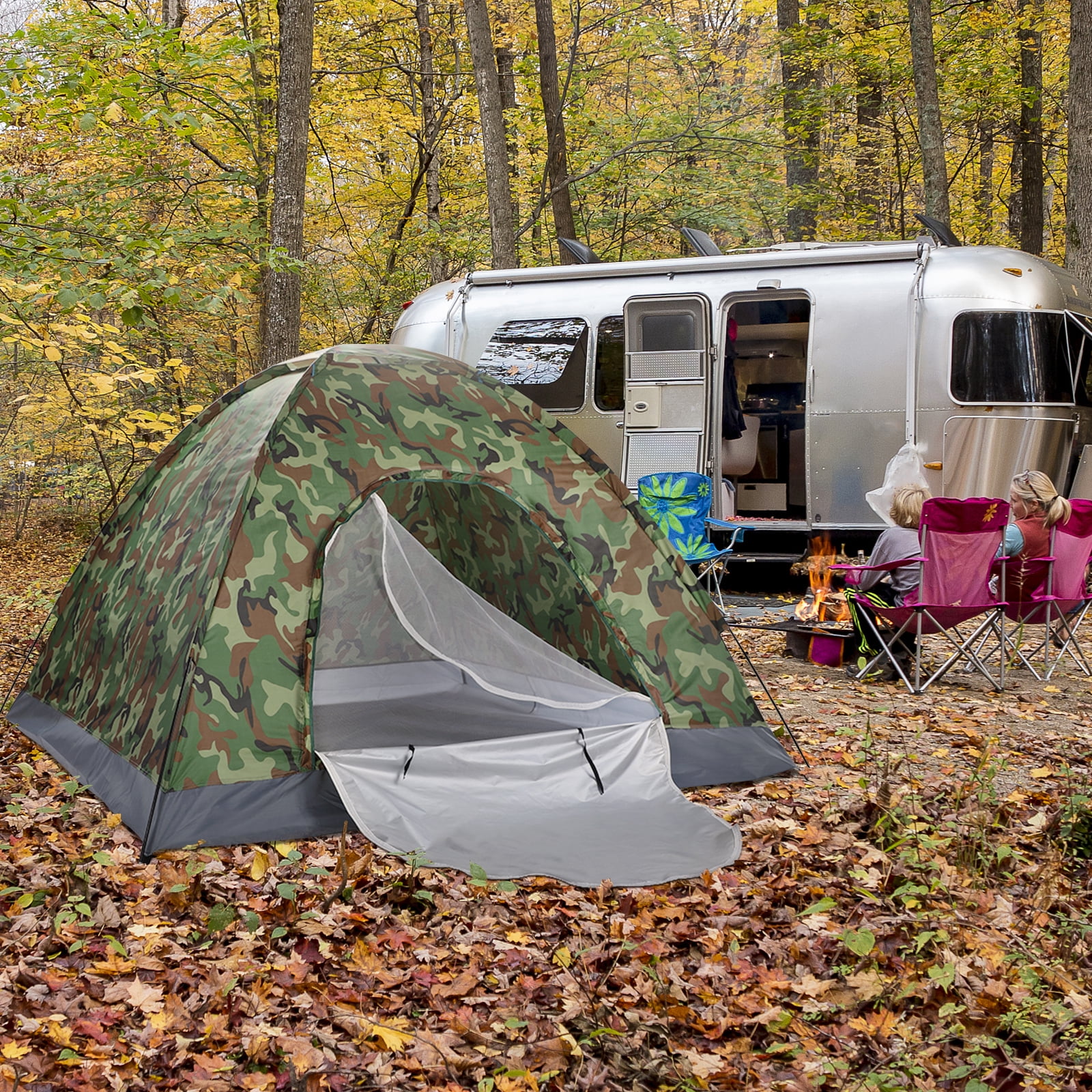 Zimtonw 4 Person Outdoor Camping Waterproof Folding Tent Camouflage Hiking
