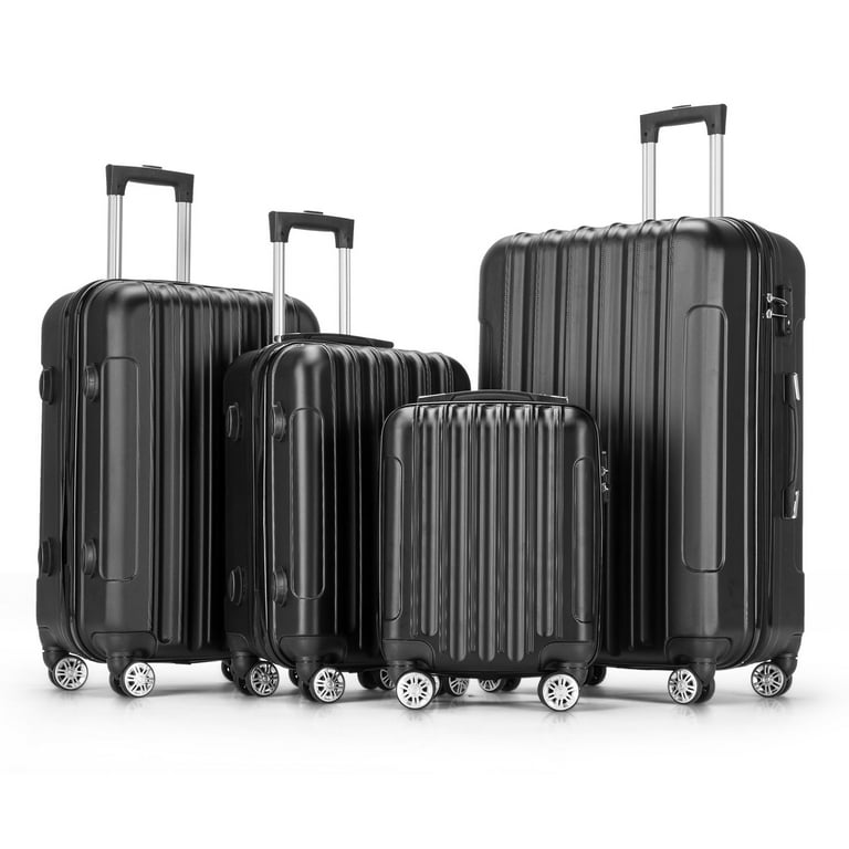 Zimtown 4 Piece Luggage Set ABS Hard Shell Suitcase Luggage Sets Double Wheels with TSA Lock Black Walmart