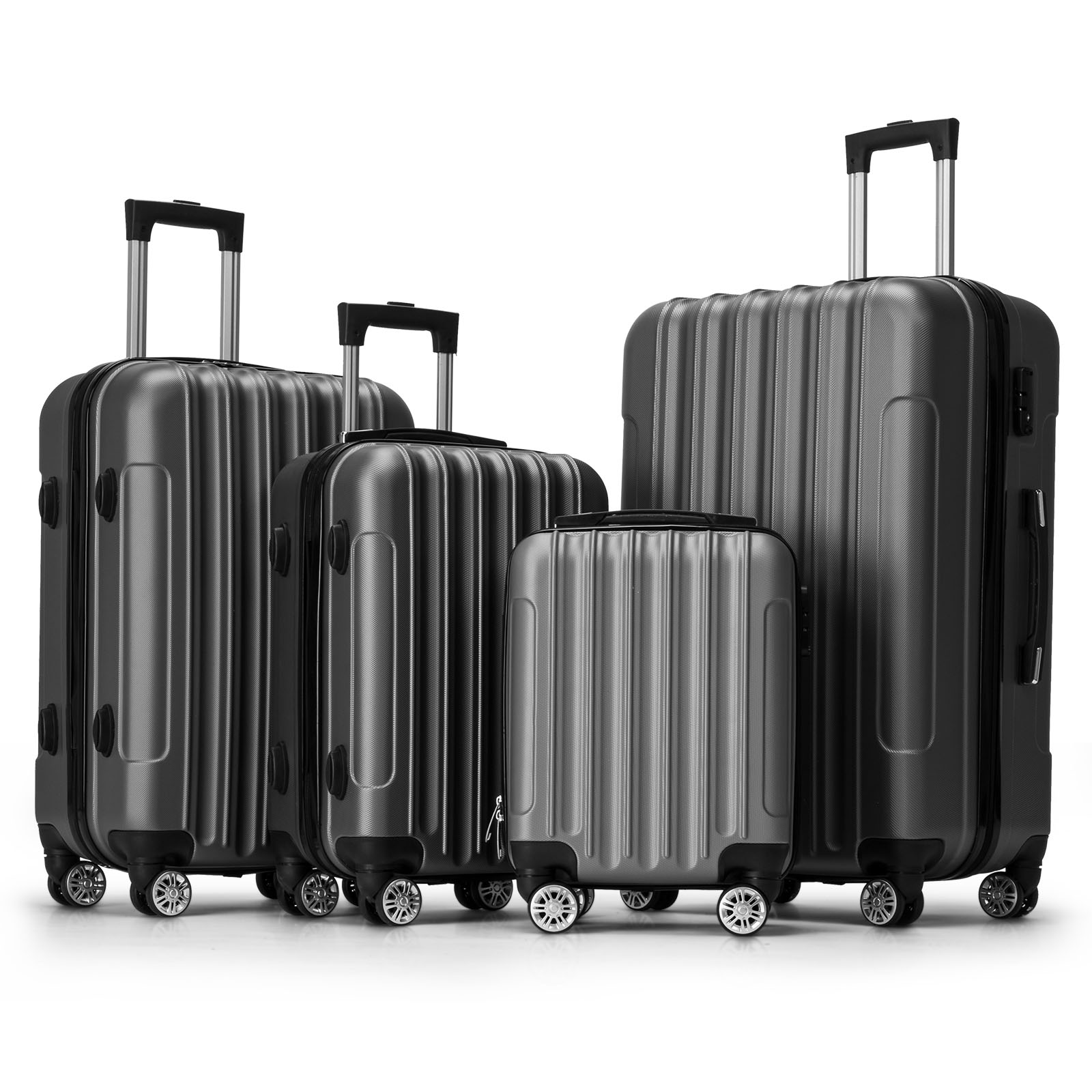 Zimtown 4 Piece Luggage Set, ABS Hard Shell Suitcase Luggage Sets Double Wheels with TSA Lock, Dark Gray - image 1 of 12