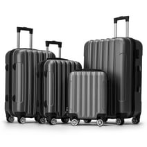 Zimtown 4 Piece Luggage Set, ABS Hard Shell Suitcase Luggage Sets Double Wheels with TSA Lock, Dark Gray