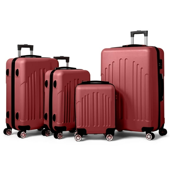 Zimtown 4 Piece Luggage Set, ABS Hard Shell Suitcase Luggage Sets Double Wheels with TSA Lock, Vintage Red