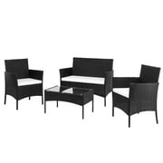 Zimtown 4 Piece Outdoor Conversation Set PE Wicker Black with Cushions, Patio Conversation Set, Rattan Sofa Set for Garden, Deck, Black