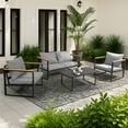 thumbnail image 1 of Zimtown 4-Piece Outdoor Patio Conversation Set, Metal Outdoor Furniture Set, All Weather Backyard Sectional Sofa, Gray, 1 of 10