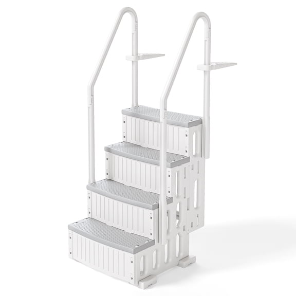 Zimtown 4-Step Above Ground Pool Ladder, Gray Plastic Entry Steps for Easy Pool Access