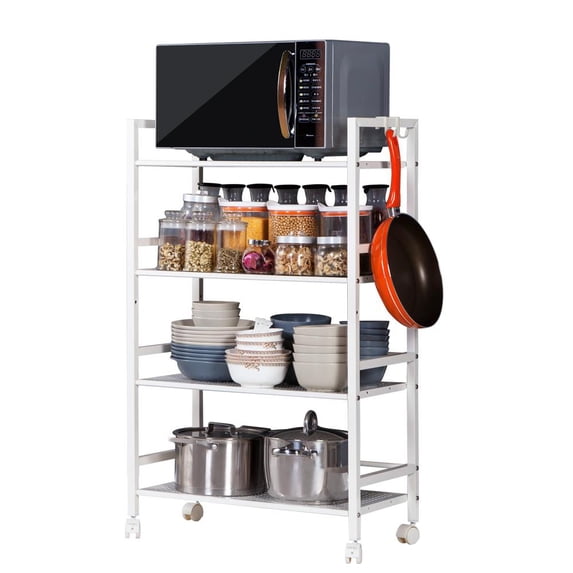Zimtown 4-Tier Kitchen Cart, Wire Mesh Rolling Cart Serving Utility Shelf Organization, White