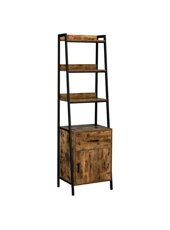 Zimtown 4 Tier Ladder Bookshelf, Industrial Bookcase Display Storage Rack with 2 Drawers & 3 Shelves for Living Room, Study Room, Bedroom, Brown