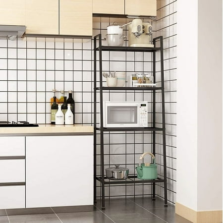 Zimtown 4 Tier Metal Leaning Ladder, Bookshelf Plant Flower Stand Rack Storage Shelf, White/Balck