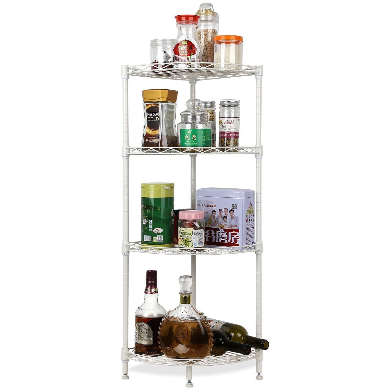 Zimtown 4Tier Metal Wire Shelving, Adjustable Bath Storage Rack Capacity for 130 lbs, White