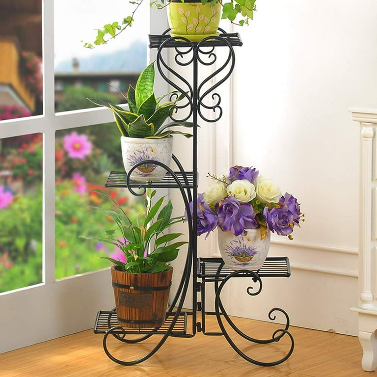 Zimtown 4-Tier Striped Square Panel Metal Flower Plant Stand Zimtown 4-Tier Striped Square Panel Metal Flower Plant Stand
