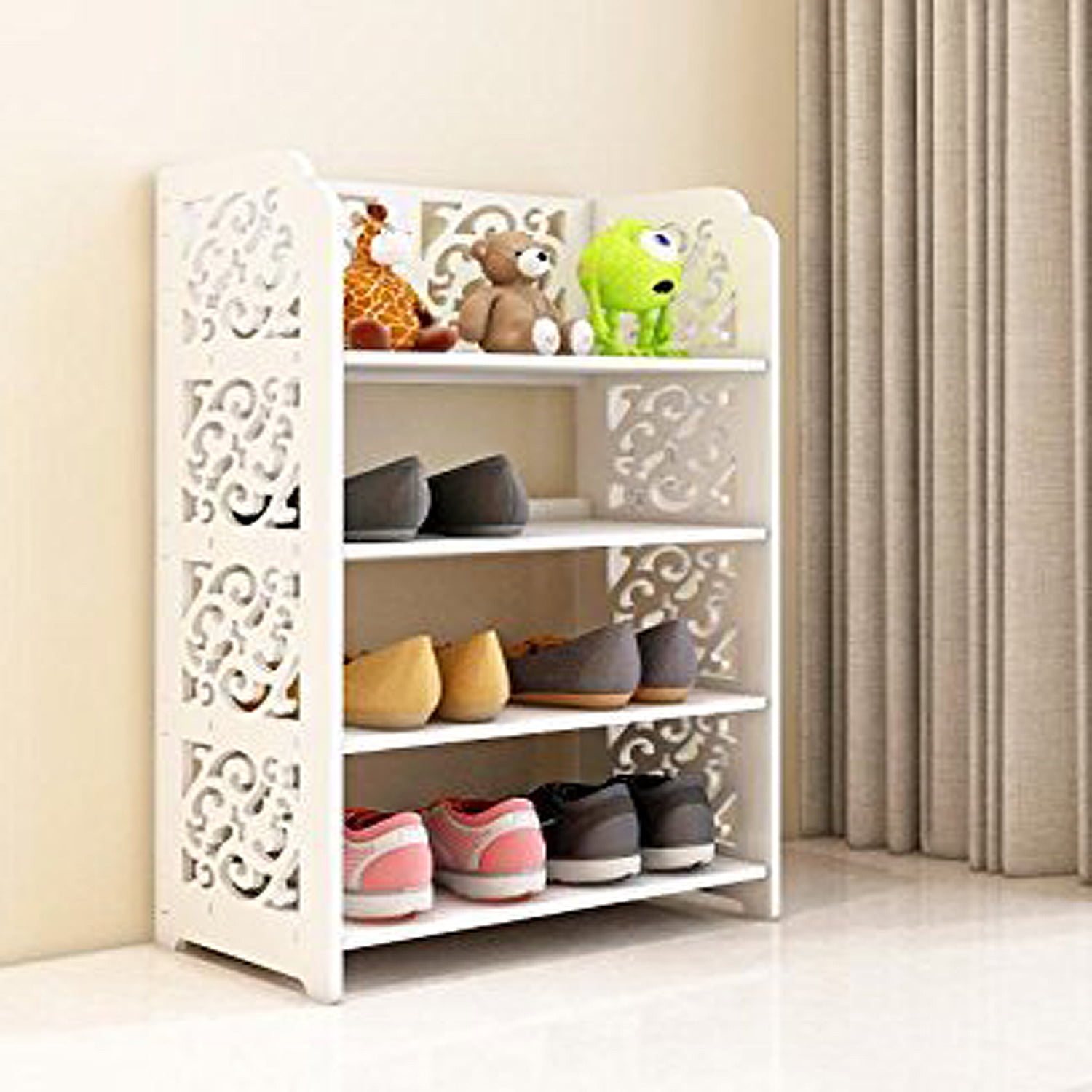 Zimtown 4-Tier Wood Plastic Storage Organizer Shelf Bookcase Display Rack for Adults & Child, White